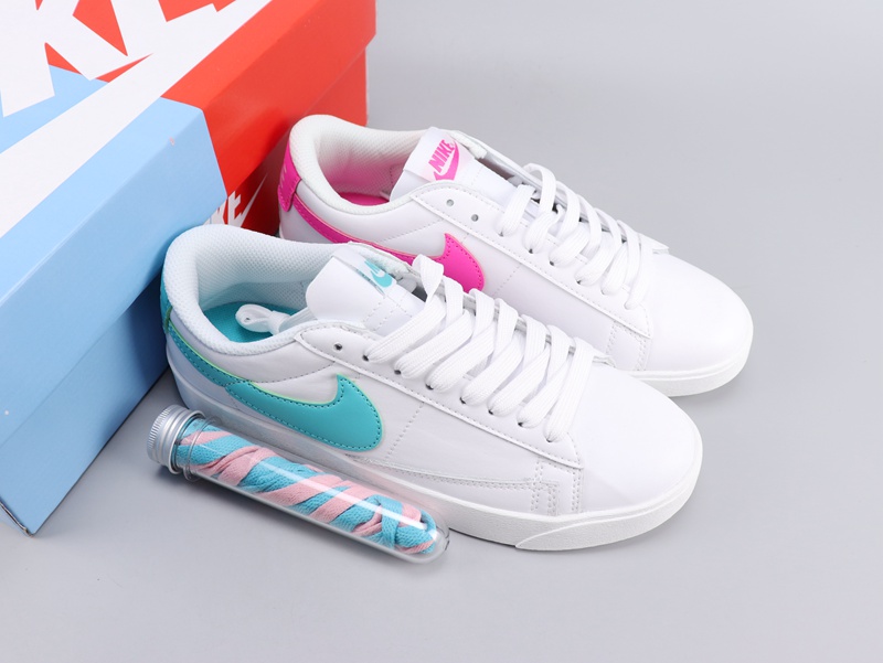 Wmns Nike Blazer Low Le White Blue Pink Shoes - Click Image to Close